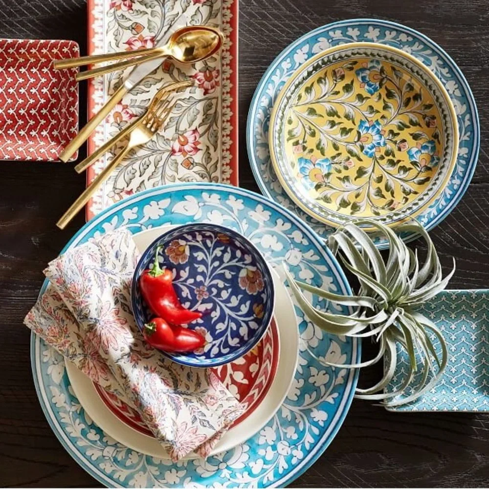 New Pottery Barn ‘Ava’ Floral Dinner Plate Set, S/4, Turquoise
